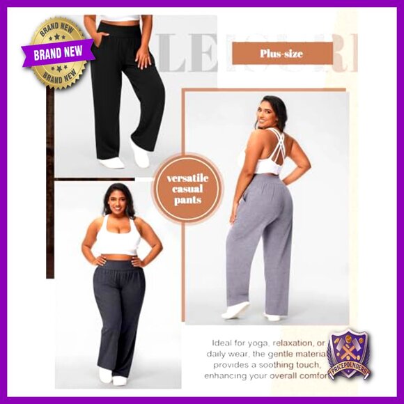Plus Size Wide Leg Yoga Pants High Waist Sweatpants Lounge with Pockets - Picture 6 of 7